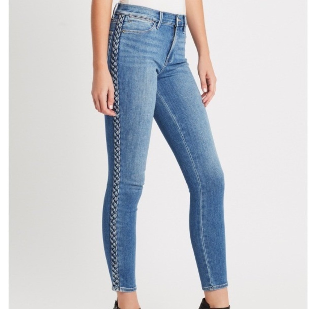 FRAME Jeans Women 27 Blue Le High Skinny Braided Side Seam Premium Denim Western